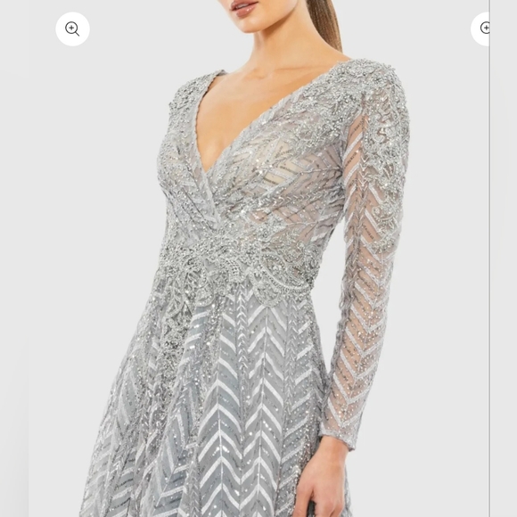 Mac Duggal Silver Embellished Illusion Long Sleeve Size 12 NWT A-Line Gown 20189 - Picture 2 of 7